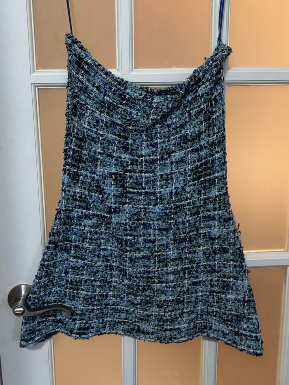 ZARA Blue-Green Tweed strapless top OR mini dress